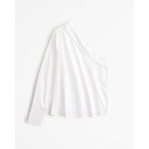 Abercrombie White Long-Sleeve One-Shoulder Asymmetrical Poplin Top